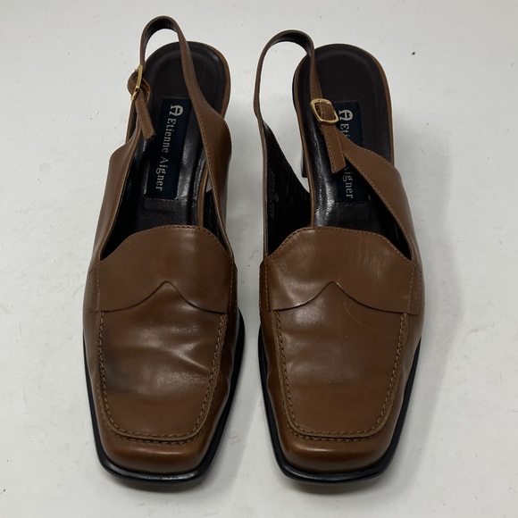 Etienne Aigner Ellie Vintage Brown Leather Block Heel Pumps 8.5M - Picture 9 of 16